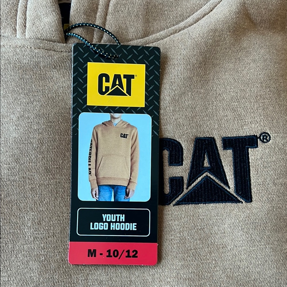 CAT Youth Logo Hoodie in Tan